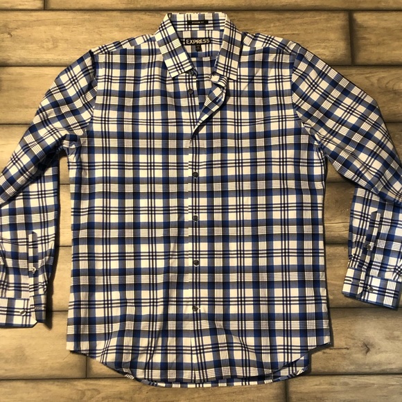 EXPRESS Men’s Modern Fit Blue/White/Black Sz Large - Picture 1 of 5